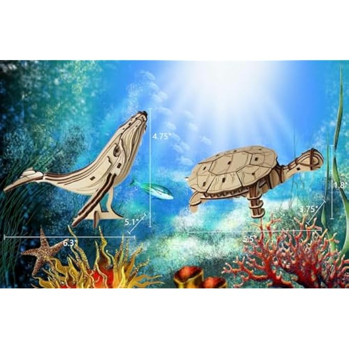 6 PIECE SET WOOD SEA ANIMALS SKELETON ASSEMBLY MODEL, 3D WOODEN PUZZLE, WOODEN PUZZLE SIMULATION ANIMAL ASSEMBLY DIY MODEL TOY, BRAIN TEASER PUZZLES (A) - Image 3